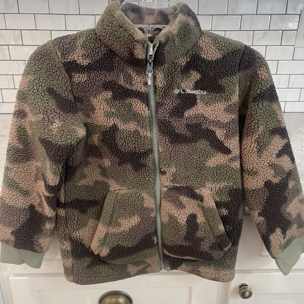 Columbia Jacket Boys Small Camouflage Green Winter Fleece Full Zip Hunting